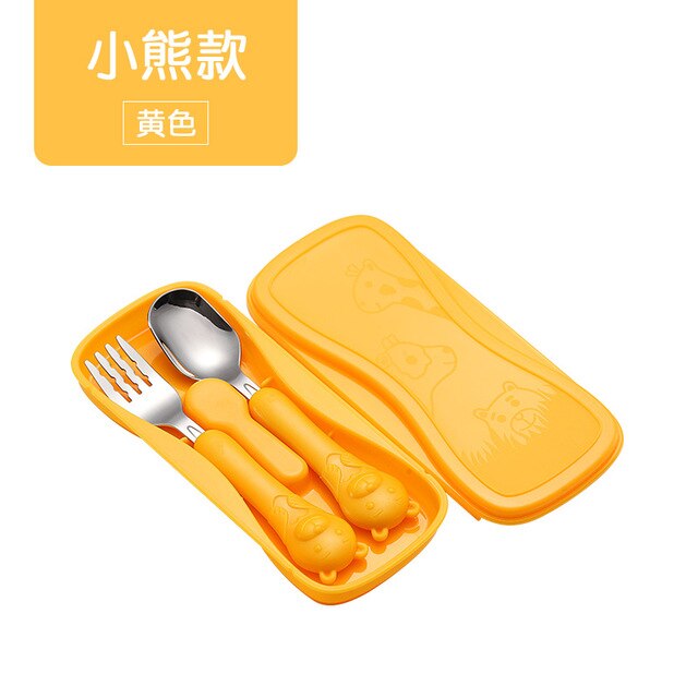 2 stks/set Rvs Vork Lepel Eetstokjes Reizen Ourdoor Camping Bestek Gereedschap draagbare Roestvrij Staal Servies 5 Kleuren: Yellow-bear