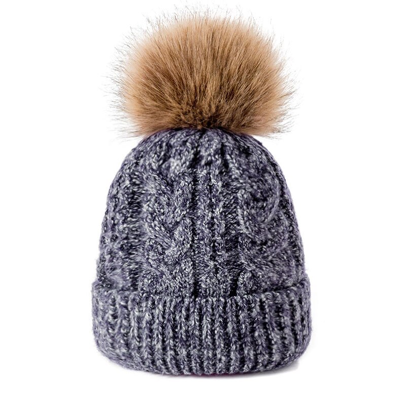 Wintermuts dames gebreid plus fluwelen winter warme muts dames effen kleur pompon muts meisjes kleding accessoires: 8