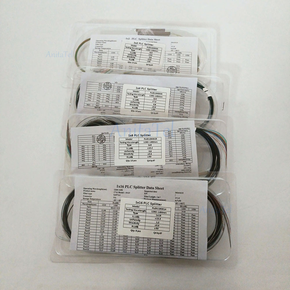 10pcs 1X2 1X4 1X8 1X16 Fiber Optic PLC Splitter Without Connector Cable 250Um 0.25Mm Mini Blockless Bare PLC Splitter
