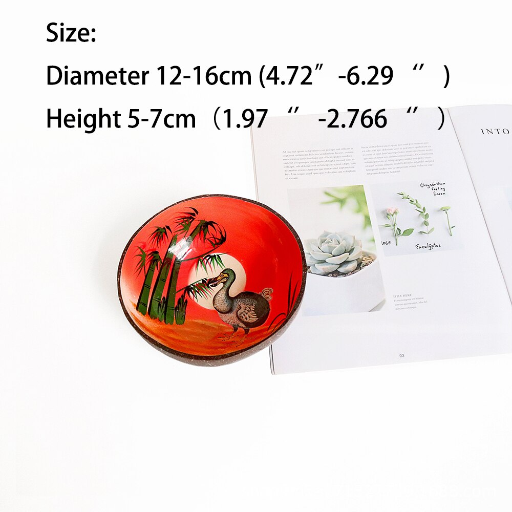 Glazed Scenery Bird Coconut Salad Bowl Wooden Painted Fruit Tableware Breakfast Yogurt Cup Handicraft Home Decor Lover's