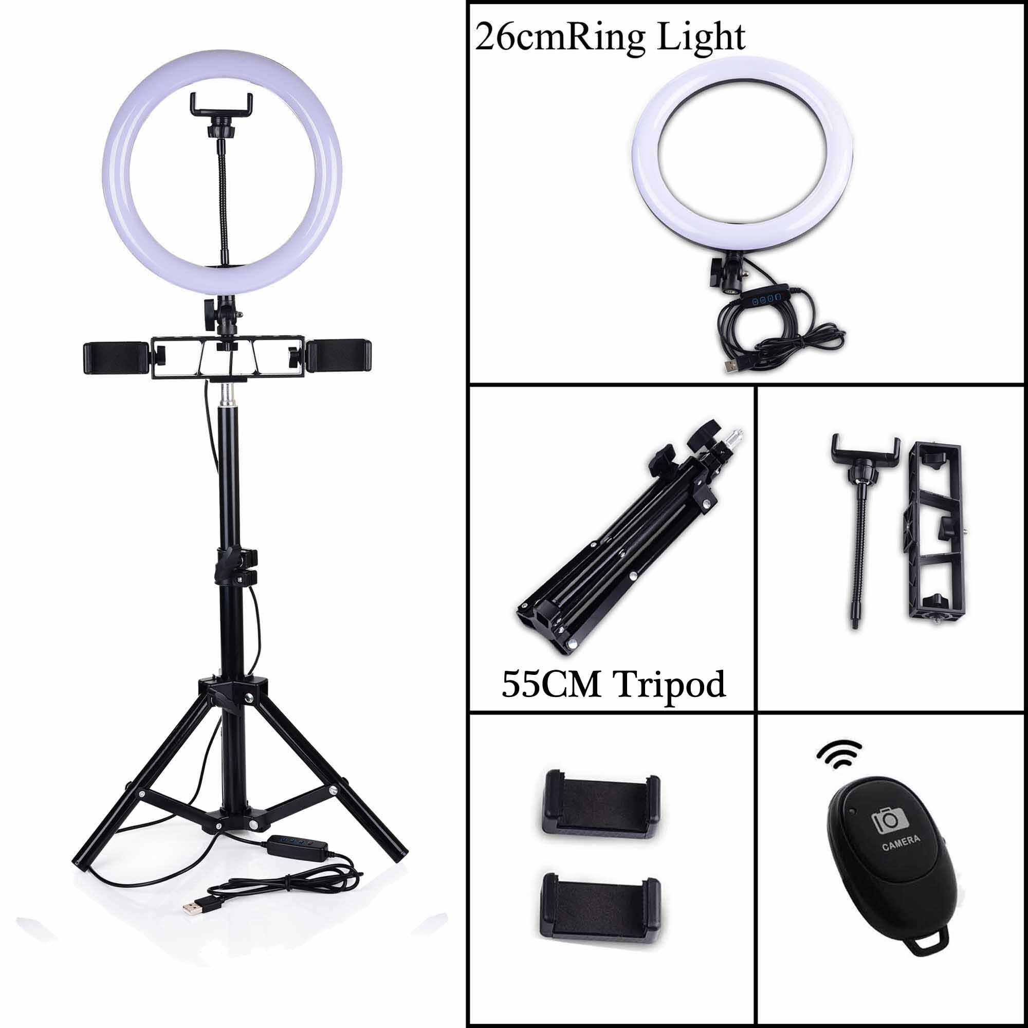 LED Ring Light with Bluetooth 10''/6'' Dimmable Kit 3200-5600K 55CM Tripod for Tik Tok Vlog Video Shooting Portrait: Silver