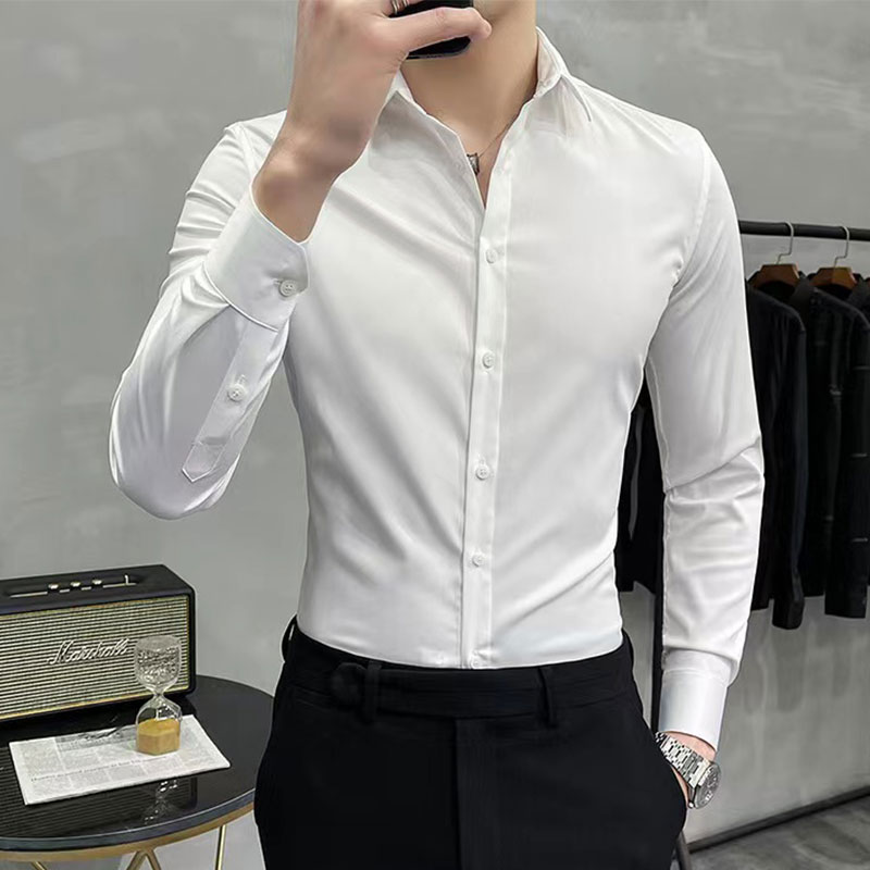 Nueva camisa resistente a las arrugas para hombre, vestido de manga larga, ajustado, sin planchar, ropa formal de negocios sociales, fácil de cuidar