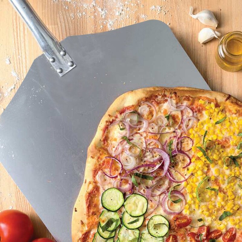Aluminium 9 tommer pizza skræl skovl med træhåndtag kageskovl pizza løfter værktøj bageværktøj 66cm længde