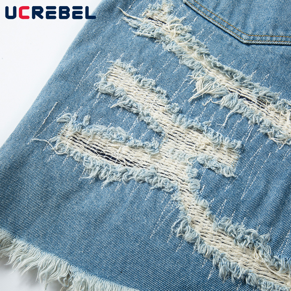 Gewaschen betrübt gerissen Denim kurze Hose Herren Streetwear Knie-länge kurze Hose Sommer hoch Straße verlieren Jeans Halbe Hosen Männer