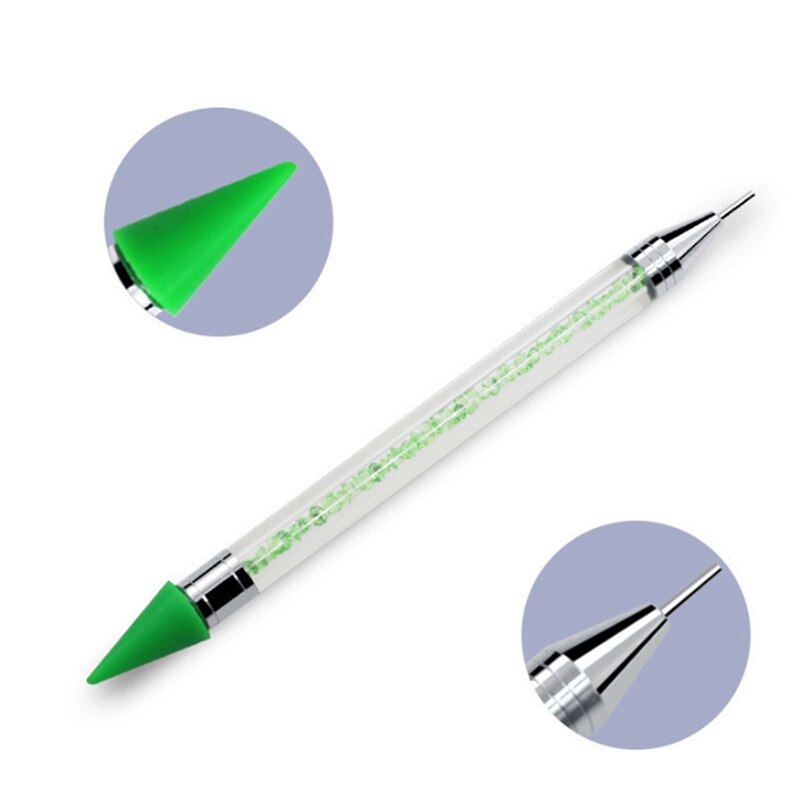 Crayon Metal Head Nail acrílico punteado pluma Rhinestones cristal diamante tachuelas selector lápiz para cera acrílico Mango para cuentas herramienta: green