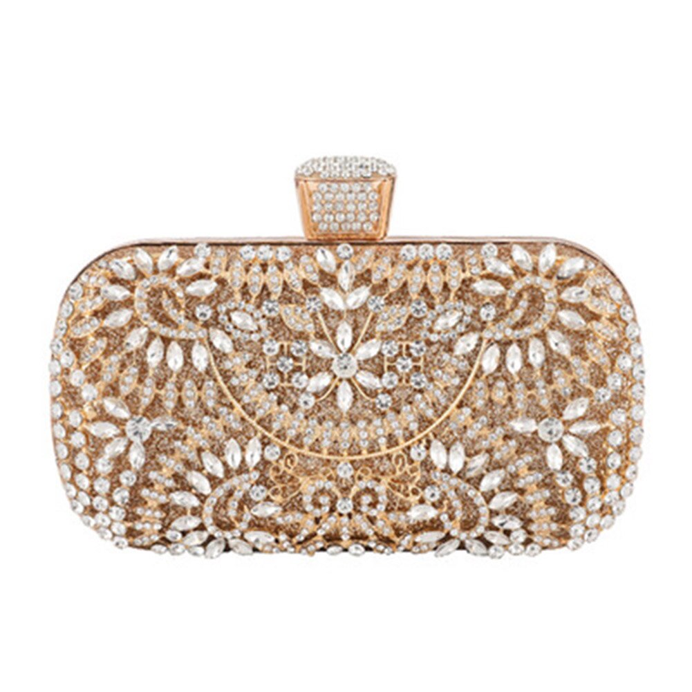 Women Flower Hollowed Out Crystal Clutch For Wedding Party Rhinestone Evening Bag Shoulder Bag BS88