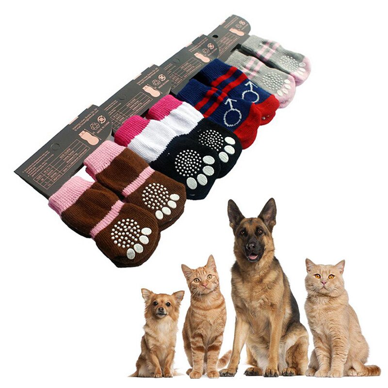 2 par sklisikre hundesokker strikke sokker små katt hunder vinter sokker chihuahua tykk varm pote beskytter hund sokker støvletter