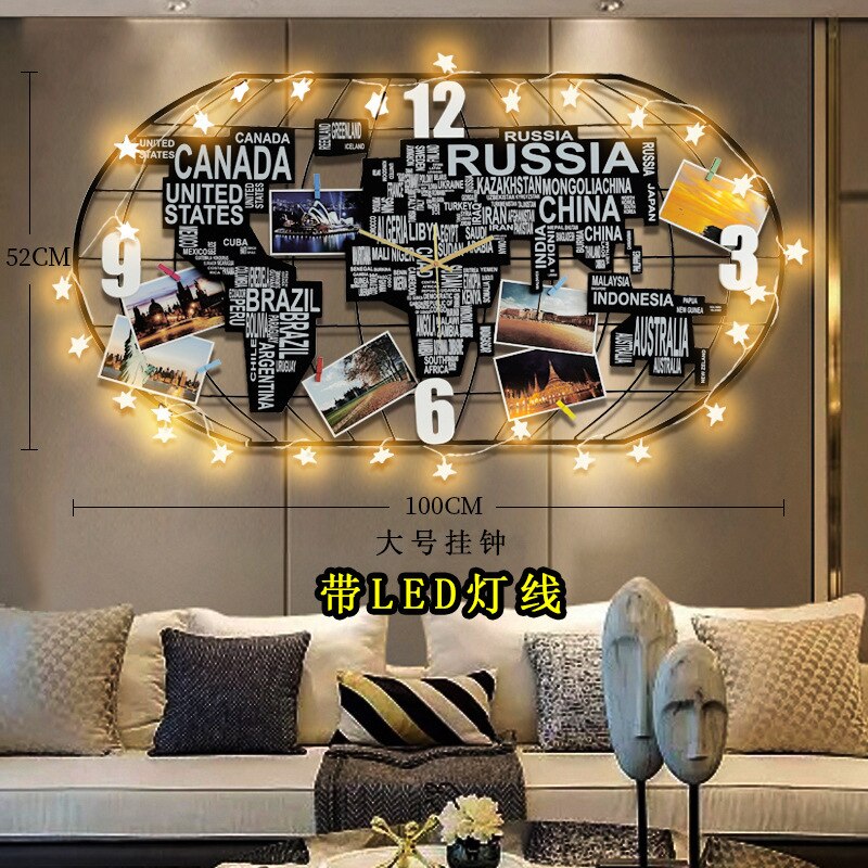 Joylove Nordic Creatieve Grote Maat Wereldkaart Klok Wandklok Woonkamer Home Decoratie Lichtgevende Klok: JT1841A-100LED