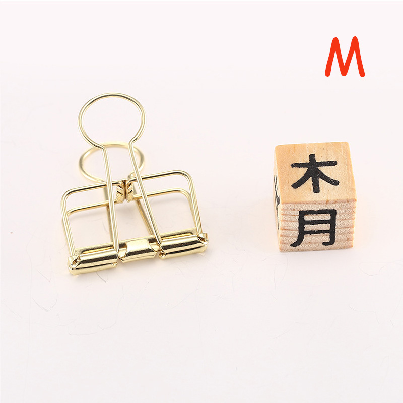 1 PCS Novelty Solid Color Hollow Out Metal Binder Clips S M L Notes Letter Paper Clips Marking Office Stationery Supplies: M Gold