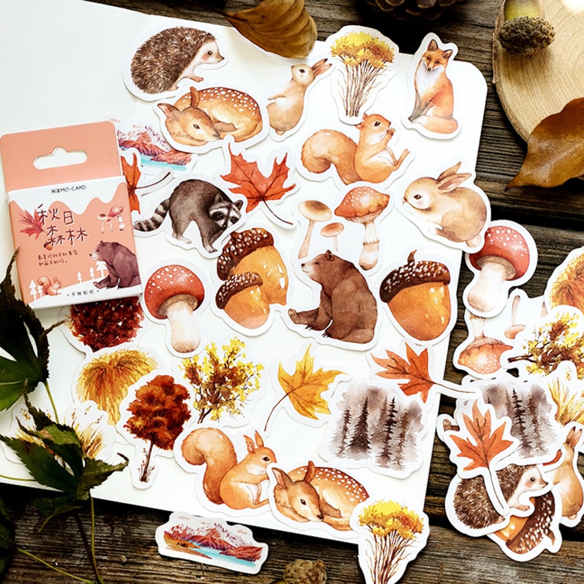 46pcs/box Lovely Autumn forest animals Stickers Cartoon Sticker DIY Diary Stationery Sticker for Childrene DIY Stickers