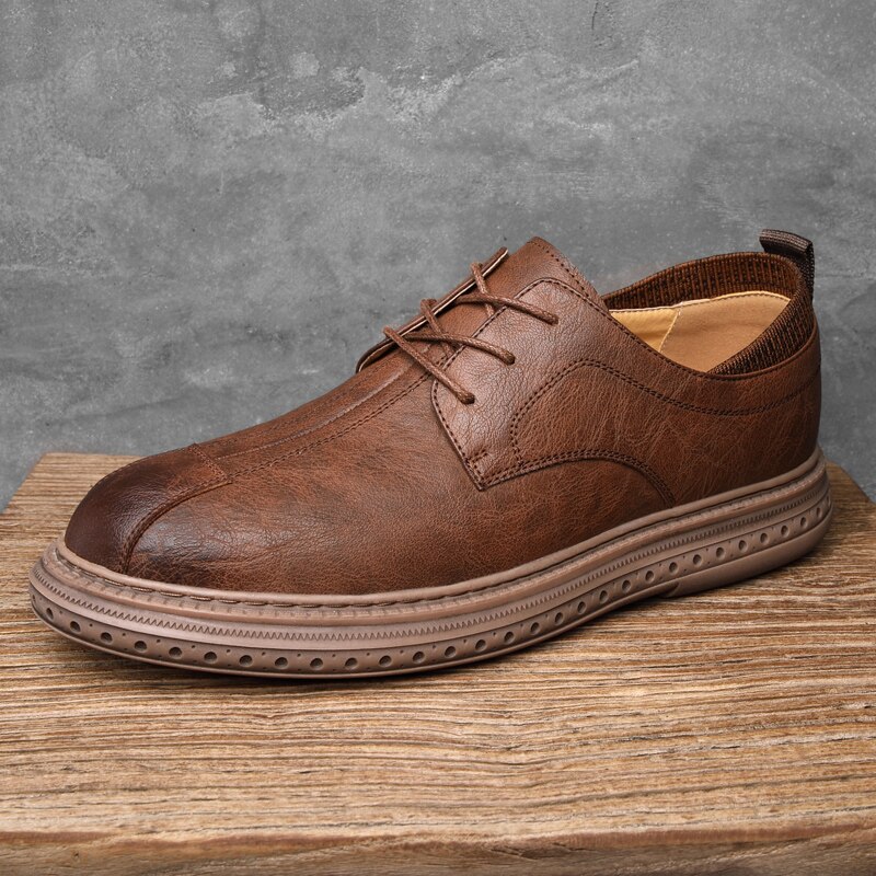 Leren schoenen heren casual schoenen zacht leer heren oxfords casual schoenen veterschoenen martin schoenen herenschoenen zwart bruin: Bruin / 8