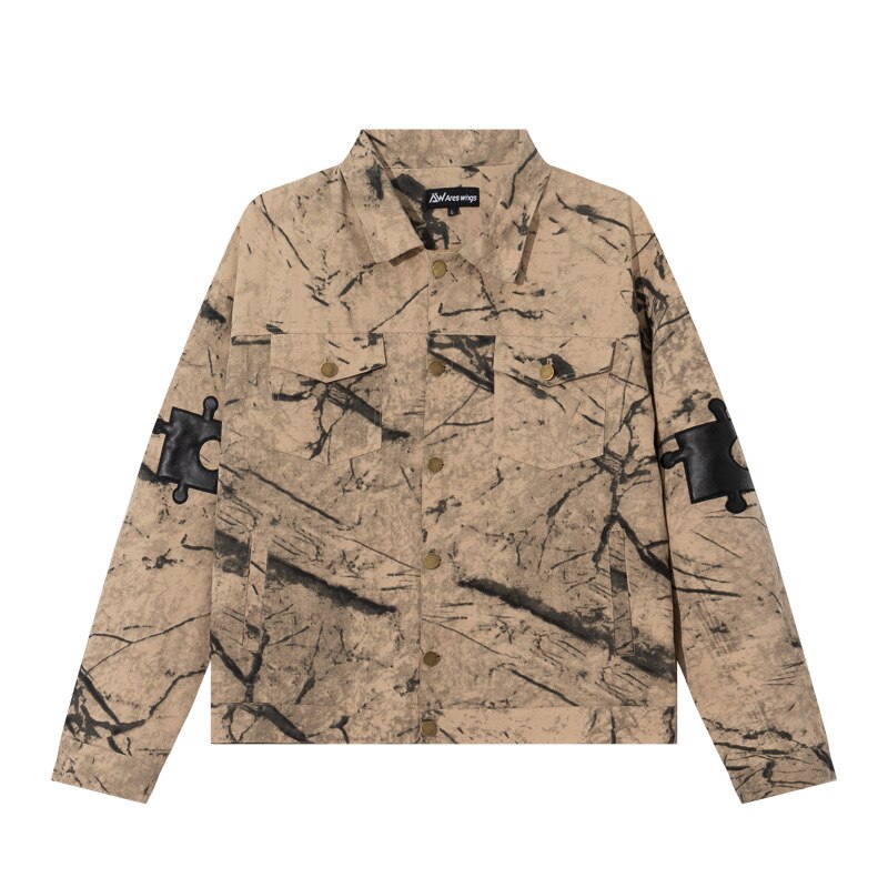 UNCLEDONJM Retro destroy denim jacket street wear punk casual jacket distressed hip hop men and women cargo coats: M