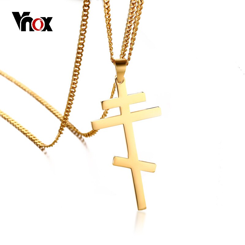 Vnox Slavonic Cross Hanger & Ketting voor Mannen Orthodoxe Christendom Eeuwige Kerk Sieraden Rusland/Griekenland/Oekraïne