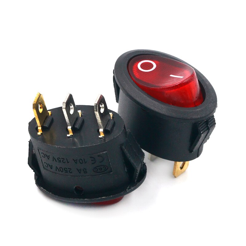 Interruptor basculante de botón ovalado KCD7, 5 uds., 26x14mm, 6A, 250V, 10A, 125V, interruptor de encendido y apagado IO, 2 pines, 3 pines, luz LED: 3Pin Red light
