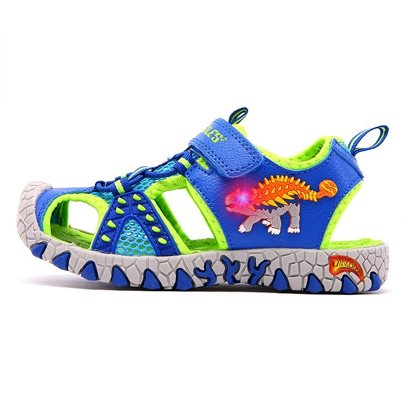 Dino Dinosaurus Led Knippert Zomer Sandalen 4-8Y Jongens Kinderen Cut-Outs Gesloten Teen Little Kids Beach Vlekken Schoenen anti-Slip