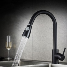 Matte Black Kitchen Faucet Pull Out Rotatable and Cold Mixer Two Function Deck Mounted Tap With Switch