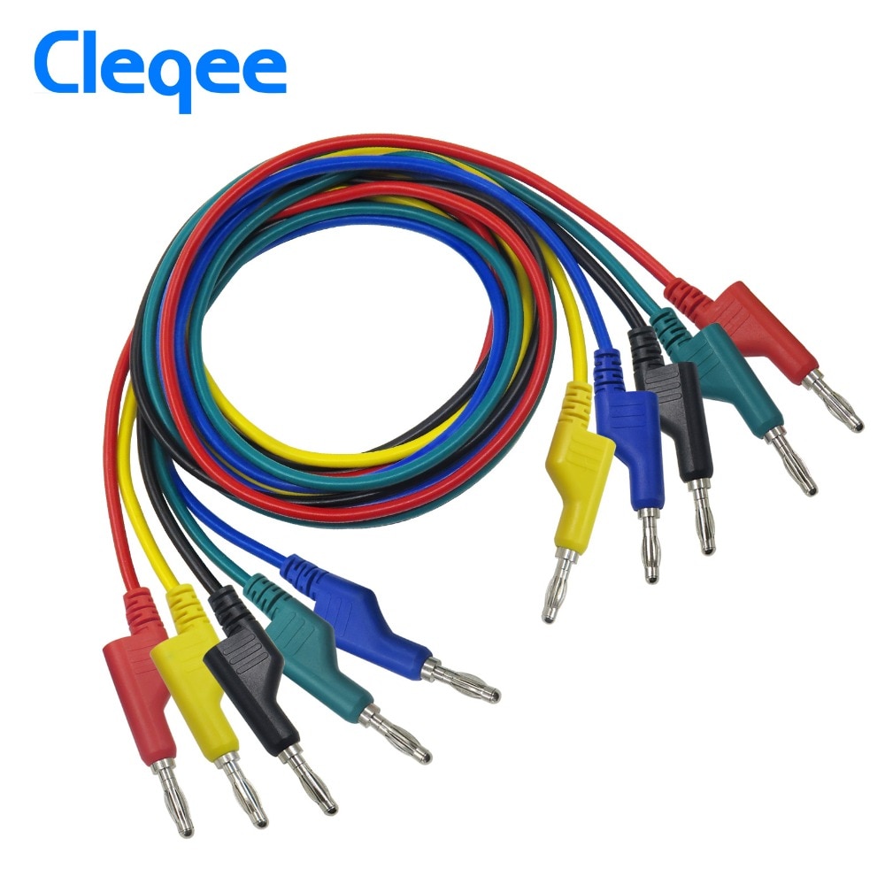 Cleqee P1036 5PCS 1M Stackable 4mm Banana Plug Male Jack to Banana Plug Multimeter Test Cable 1000V/15A 5 Colors