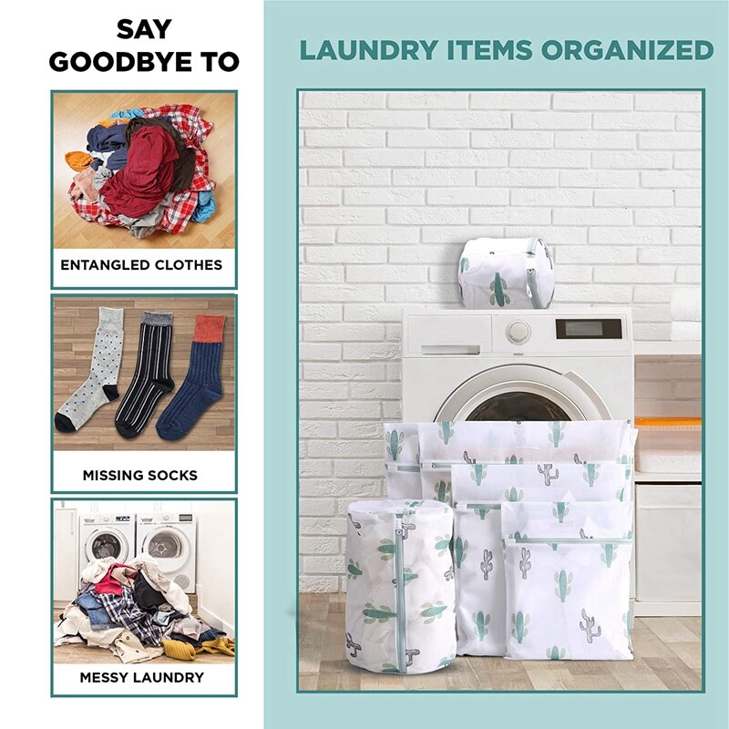 6 Pcs Mesh Waszakken Met Prints, Reizen Opbergtas, Kledingstuk Wassen Zakken Voor Kleding, Bras, ondergoed, Sokken, Groen
