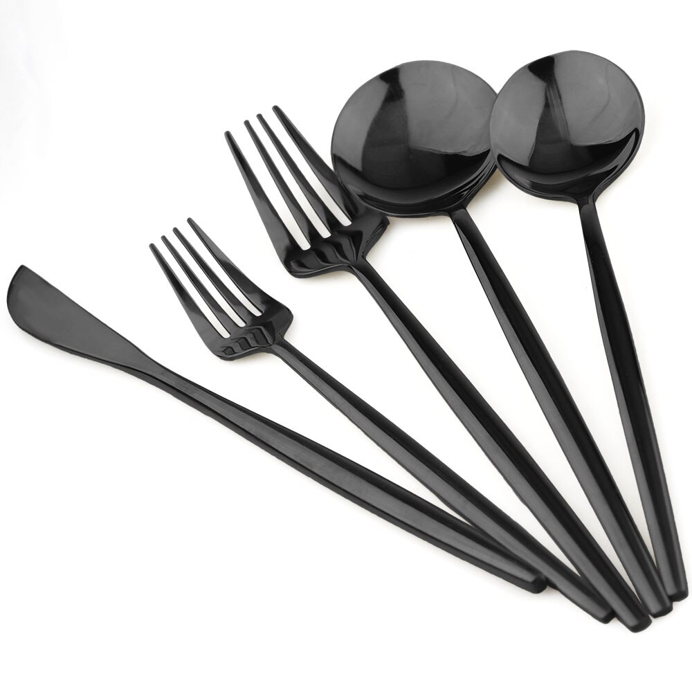 5 st lyxiga rainbow bestick set bestick set guld restaurang dessert gaffel bestick 304 rostfritt stål servis silver set: Svart