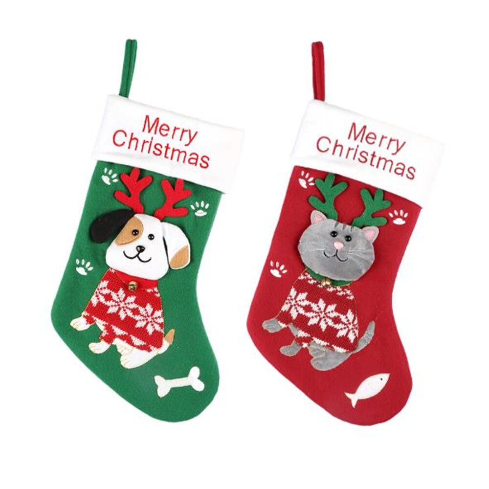Søde tegneserie katte og hunde julesokker dekoration julesokker poser jul vedhæng