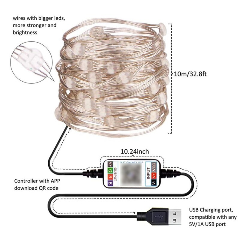 Bluetooth Smart Home LED String Lights Mobile Phone APP Copper Wire Light String 10 Meters 100 Lights