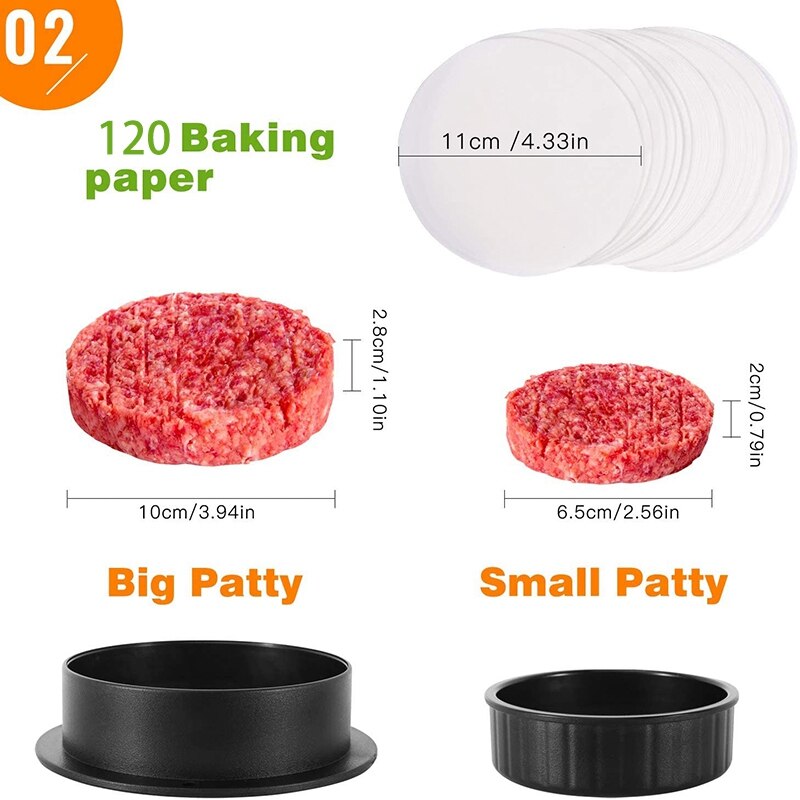 Lber 3 i 1 burger trykk patty fylt burger maker med 120 stk burger papir ikke pinne glidere storfekjøtt burger trykk - svart