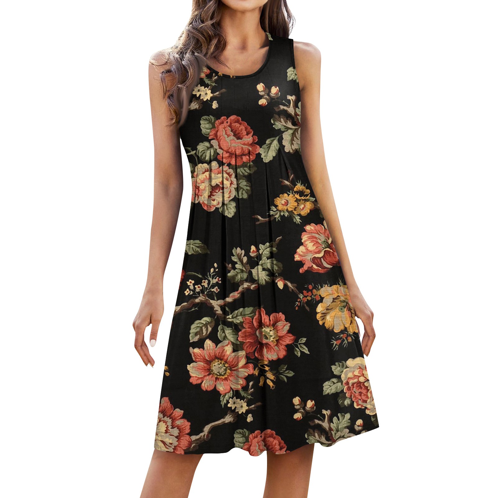Vintage Floral Printed Party Dress Women Sleeveless Beach Dresses For Women Casual Maxi Dress Women Casual Midi Dress: XL / Orange