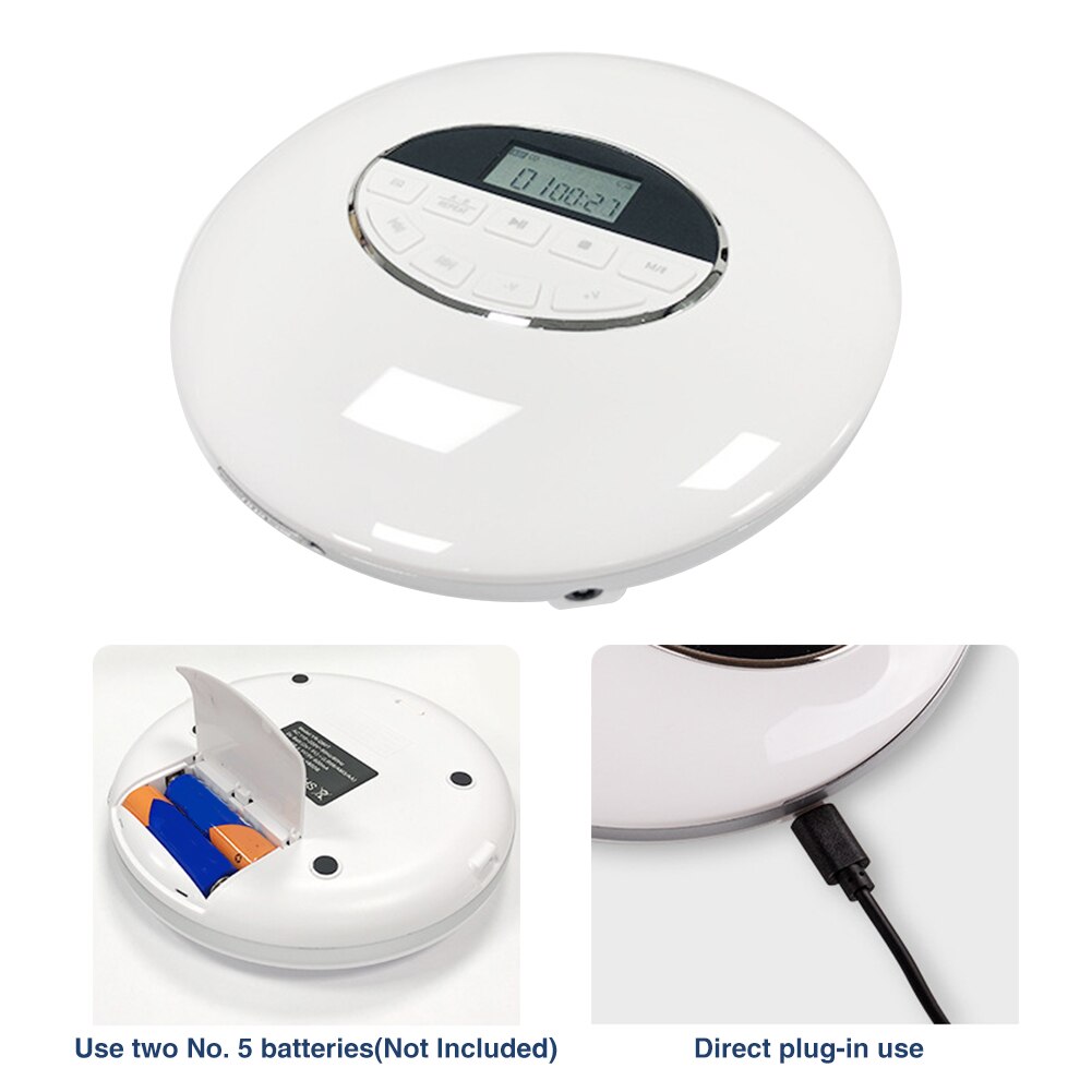 3.5mm Jack Car Multifunctional Portable CD Player Anti Skip Small Battery Powered With LCD Display Compact Music USB AUX Round