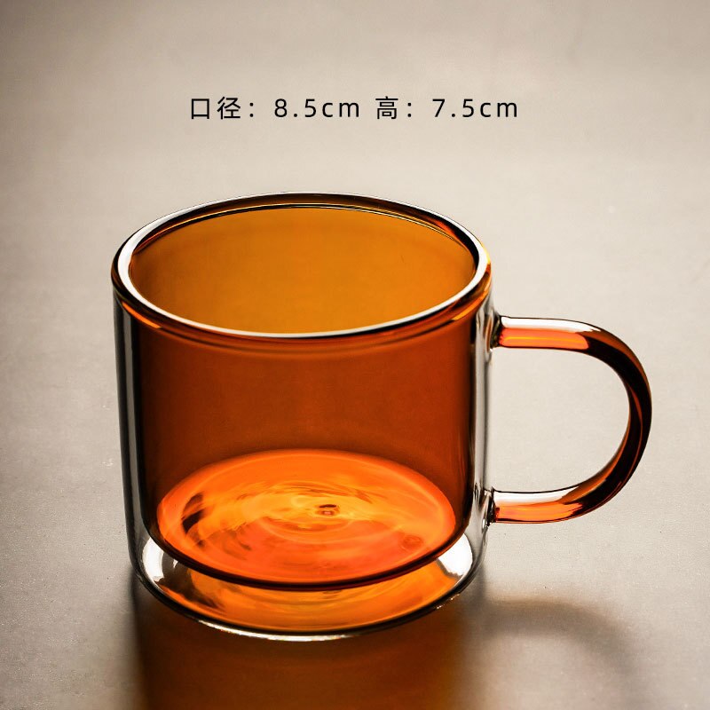 Nordic Style Double Wall Glass High Borosilicate Colored Glass Cup Heat Resistant Tea Coffee Mug with Handle Whiskey Beer Mug: Amber Yellow