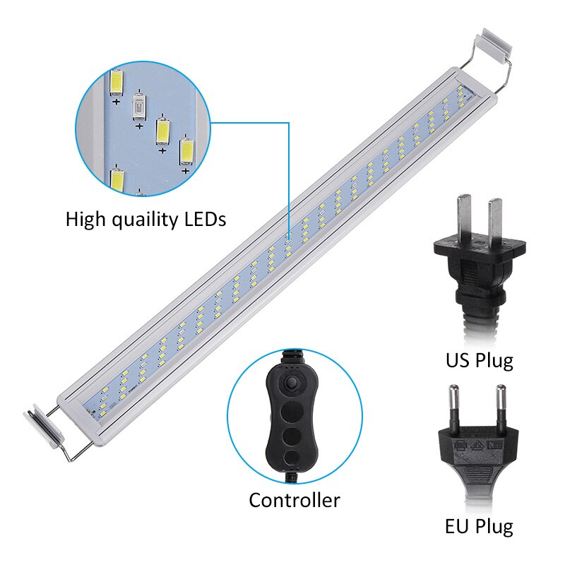 Lámpara para acuario LED para pecera, campana, luz Led para acuario, iluminación con soportes extensibles para pecera de 20-80CM