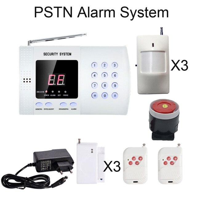 Home security PSTN Alarm System Telephone Dialer 99 wireless zones 433MHz wireless PIR motion detector Door contact sensor: Dark Grey