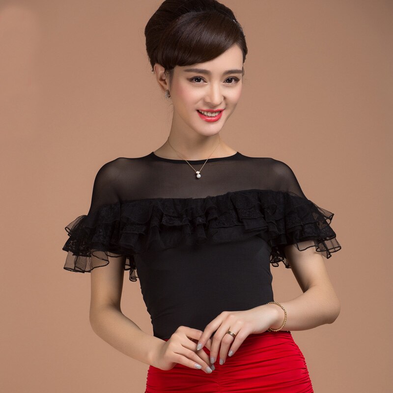 salón de baile moderno de de manga corta ropa de baile latino top para mujer/chica/señora, ropa de gasa