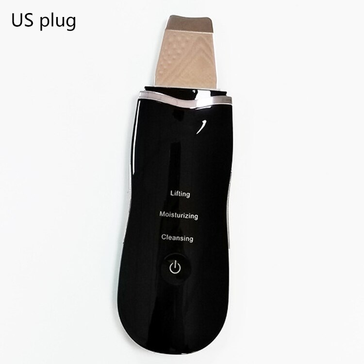 Ultrasonic Face Skin Scrubber Ultrasonic Shovel Peeling Vibration Blackhead Removal Exfoliating Skin Scrubber Galvanic Therapy: black US plug