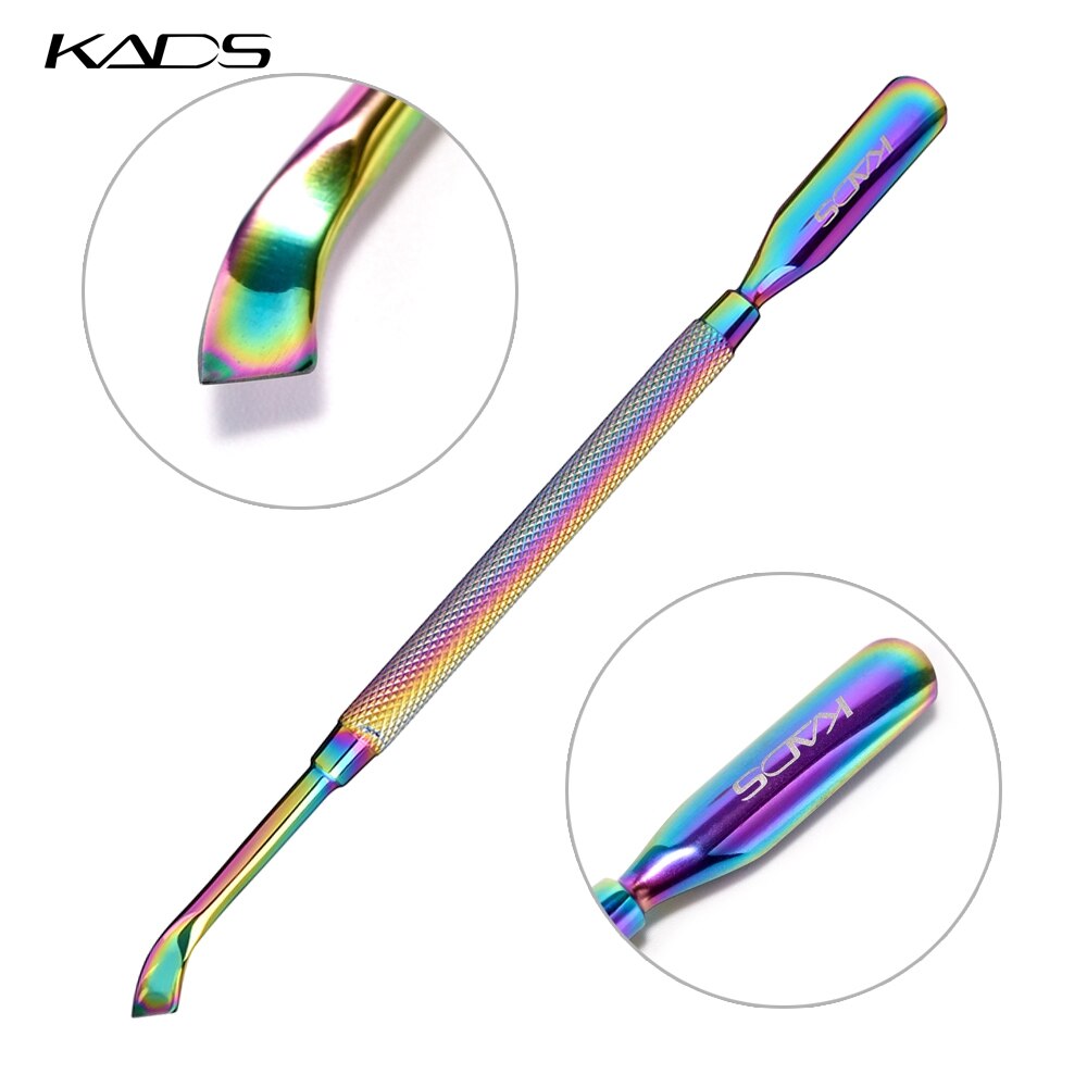 KADS 1pieza Empujador Levantador de Cutículas Cutícula Removedor de gancho delgado de Acero Inoxidable de color mágico como muestra la imagen 8 estilo Arco Iris tungsteno acero uñas herramientas cutícula Pusher