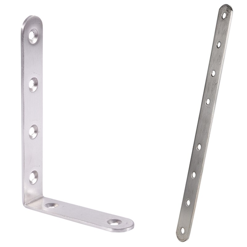 125X75mm L Shape Stainless Steel Shelf Corner Brace Angle Bracket &amp; Metal 8 Holes 250mm