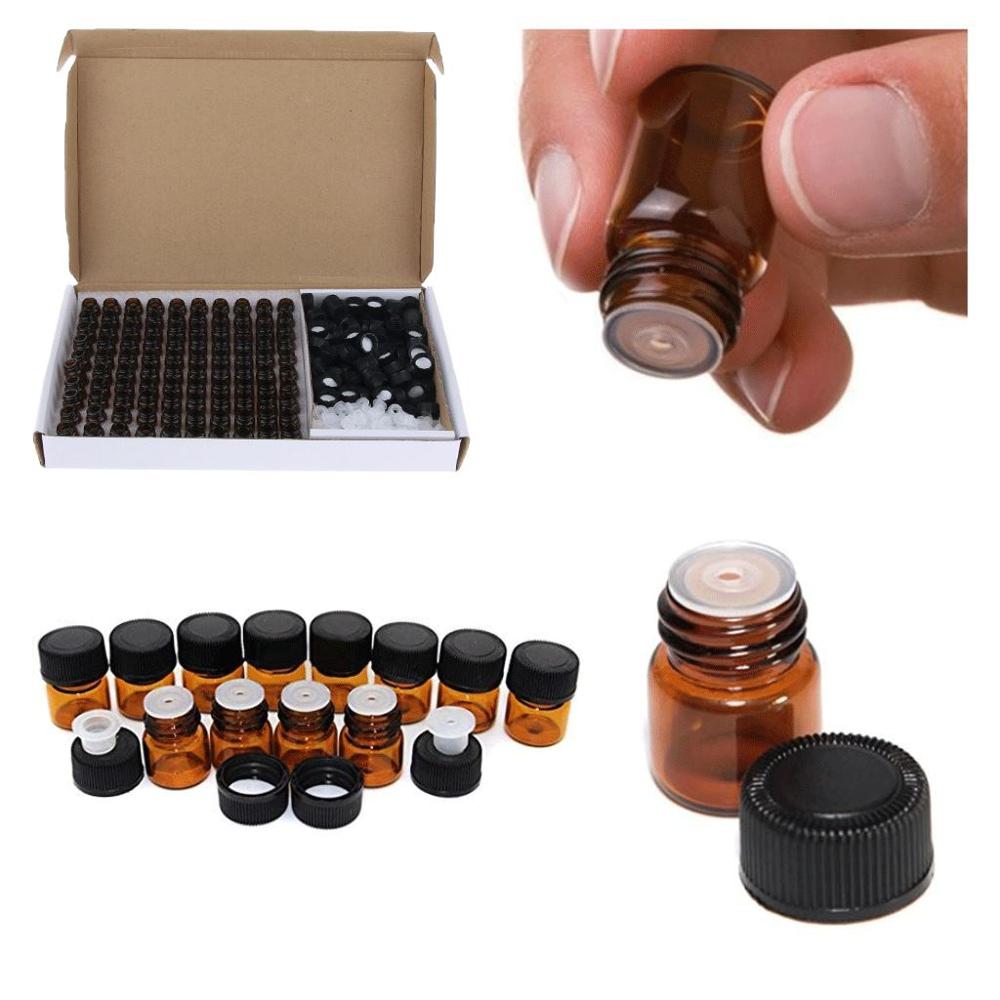 100 Stuks 1Ml 2Ml 3Ml Amber Glazen Flesjes, mini Etherische Olie Flessen Met Opening Verloopstuk & Zwart Plastic Cap Контейнер