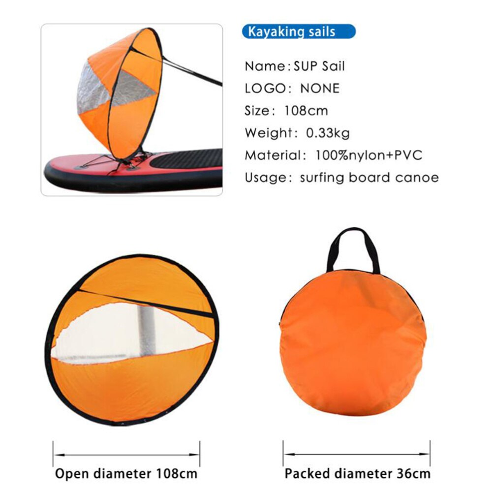 Foldable Kayak Sail Scout Downwind Wind Paddle Popup Canoe Kayak Sail with Clear Window Folding Sail Kayak Accessories(Orange/10