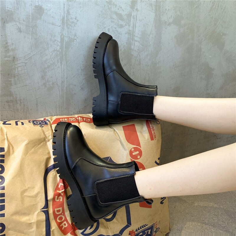 COOTELILI Botas de de mujeres invierno Botas de 4cm de tacón Botas de plataforma de mujer negro sencillo básico en zapatos de mujer Botas 35-39