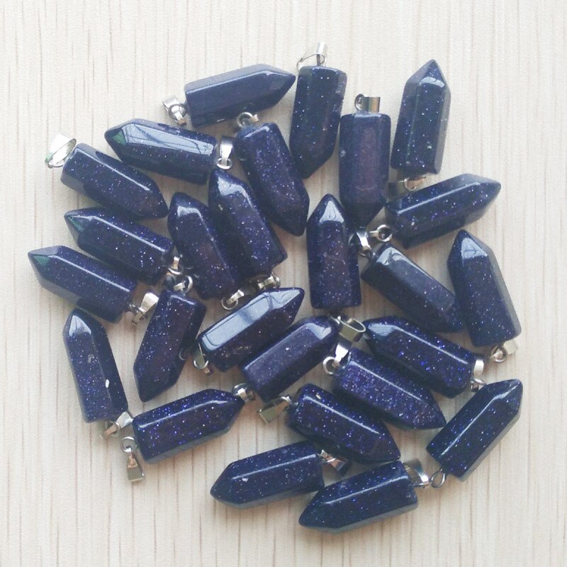 50pcs/lot bestselling good natural stone mix point pillar pendants for jewelry making: blue sand