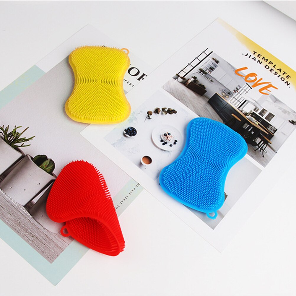 3pcs Cleaning Brushes Silicone Dishwashing Brush Vegetable Fruit Dish Washing Cleaning Brushes Kitchen Accessories