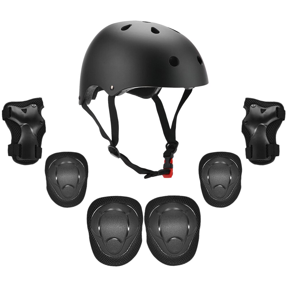 Børns multisport beskyttelsesudstyr sæt 7 in 1 beskyttelsesudstyr hjelmpads sæt til scooter skateboard rulleskøjter cykling: Sort