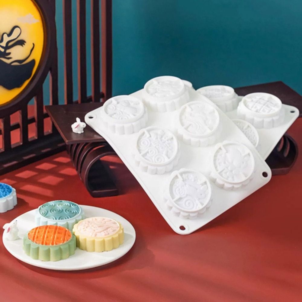 Kaarsvorm 3D 6-gaats Mooncake-vorm Siliconen reliëf koekjesvorm Chinese stijl non-stick Mung Bean Mold Mid-Autumn Festivals