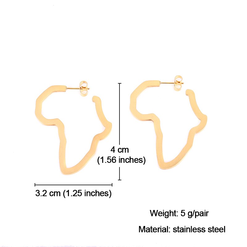 Pendiente de tuerca con mapa africano de acero inoxidable, adornos de Color dorado de África, pendientes hipérbola étnicos tradicionales, de Hip Hop: Small Gold