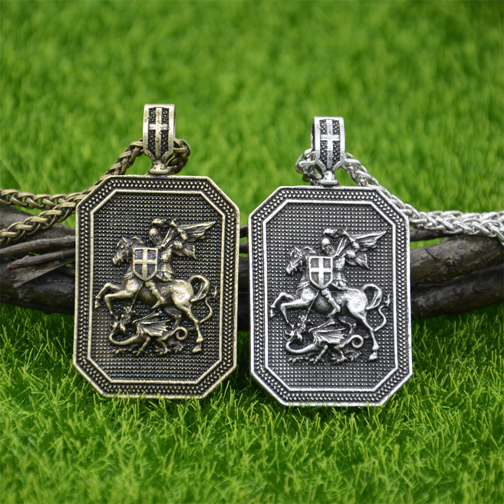 St. George Beschermen Ons Doden Dragon Saint Shield Hanger Religieuze Gebed Ketting Mannen Talisman Sieraden