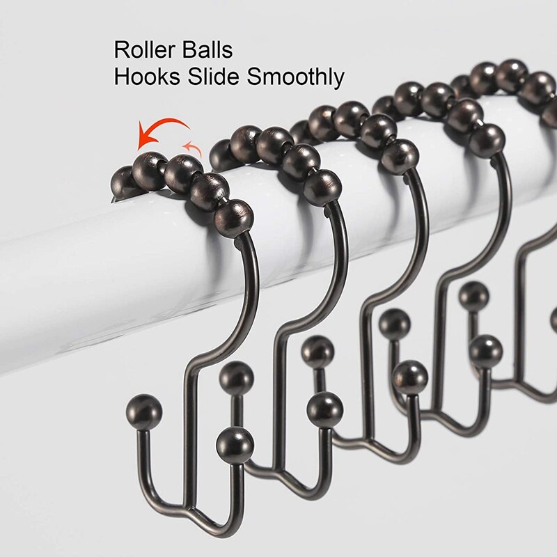 12Pcs Shower Curtain Hooks, Stainless Steel Shower Curtain Rings Rust Proof Free Sliding Double Shower Hooks For Curtain