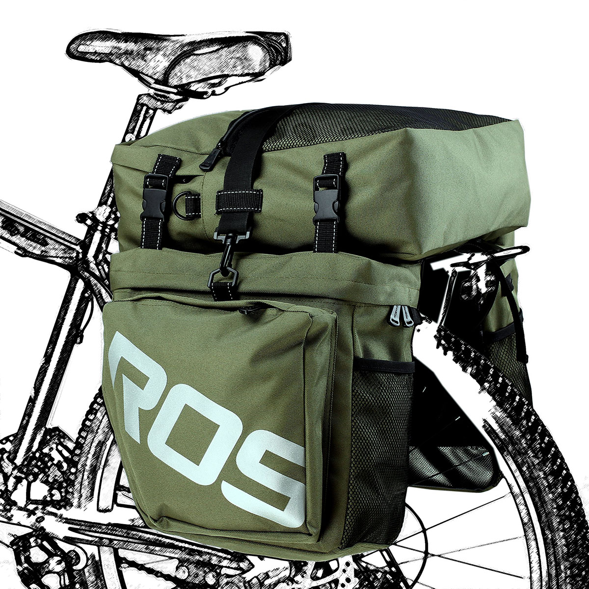 Fahrradrucksack, hintere Regaltasche, Mountainbike-Reitzubehör, drei in einer Sichtuan-Tibet-Linie, Kameltasche, großes FassungsvermöGen: Grün