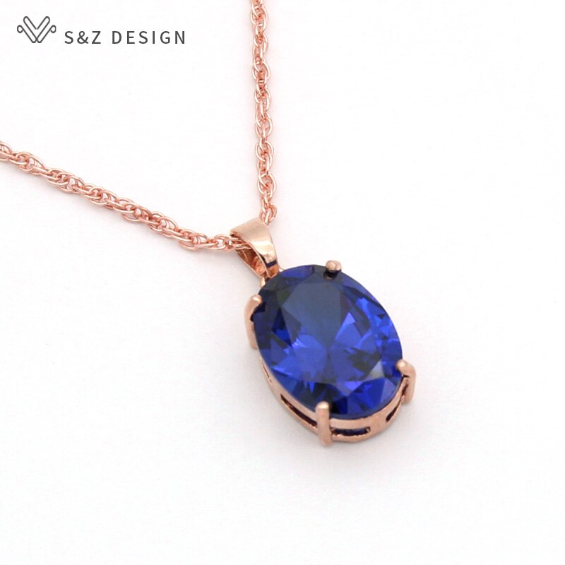 S&Z Oval Egg Shape Cubic Zirconia 585 Rose Gold White Gold Pendant Necklace For Women Wedding Party Jewelry