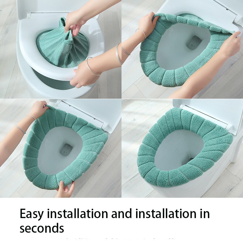 toilet seat cover wc bril hoes toilet cover wc bril cover wc seat cover wc hoes wc bril ver Winter Warm Toilet Seat Cover Closestool Mat 1Pcs Wasbare Badkamer Accessoires Breien Pure Kleur Zachte O-Vorm Pad bidet Cover