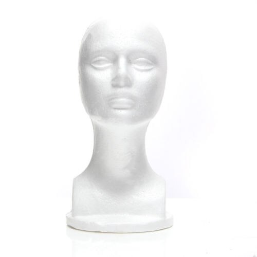 Hvid skum kvindelig styrofoam mannequin dukkehoved model skum paryk hår briller display xz