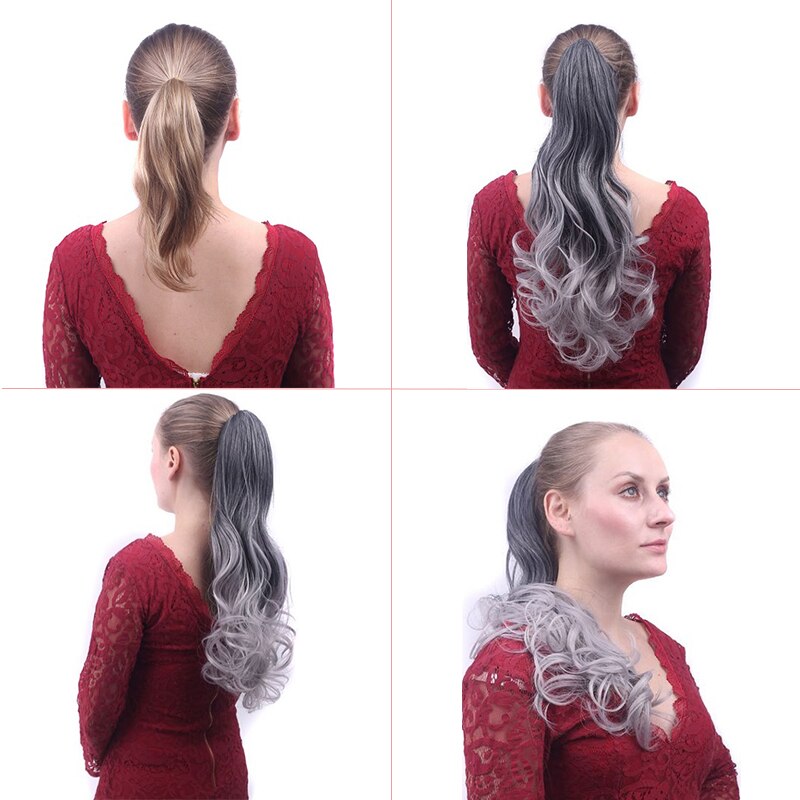 WIGSIN-extensiones de cabello rizado sintético para mujer, extensiones de cabello con Clip de cola de caballo, color negro, rojo y azul, 20 pulgadas de largo